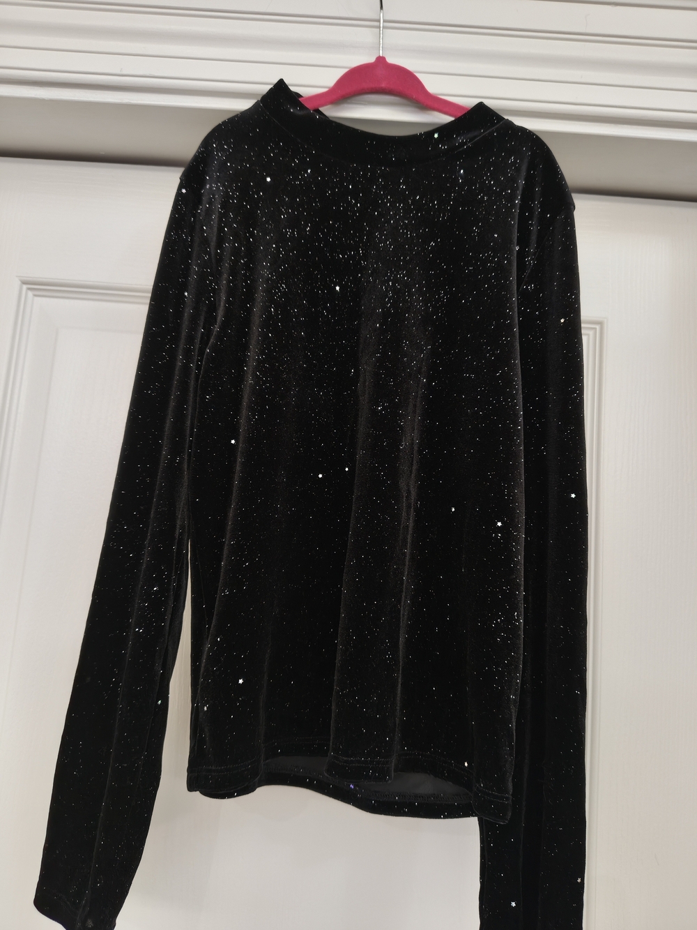 Girls' Black Sparkle Velvet Long-Sleeve Top